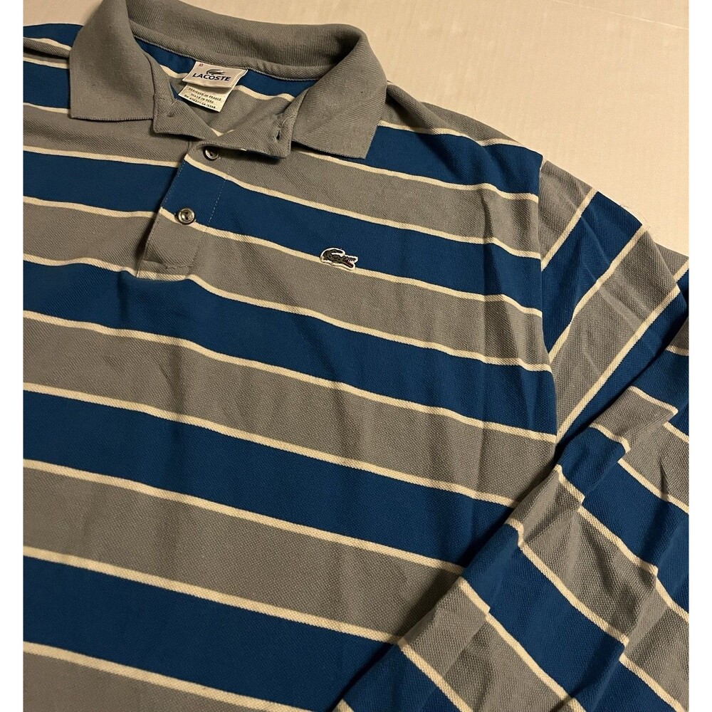 Lacoste Striped Long Sleeve Rugby Polo Shirt XL 10 Alligator Logo Blue Preppy